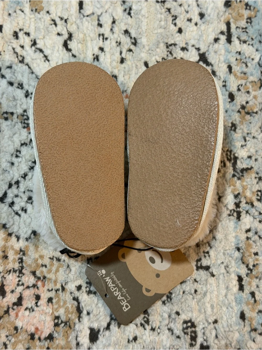 BearPaw Kids Cream Knit Faux-Fur Slippers